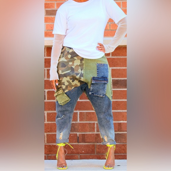 Patch Work Denim Harem Pants - Picture 2 of 4